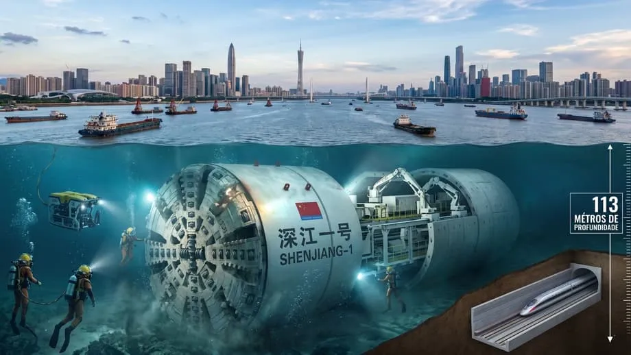 China escava o túnel ferroviário subaquático mais profundo do mundo a 113 metros abaixo do leito marinho